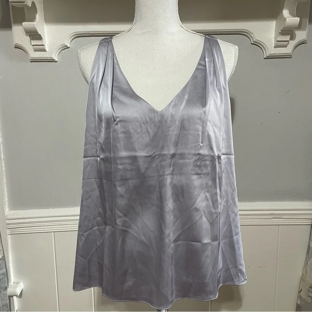Boston Proper Nikki V-Neck Charmeuse Blouse in Silver Size 14 - Picture 2 of 8